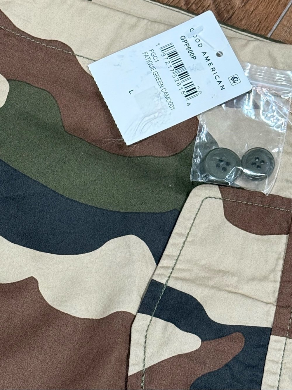 Good American Wide-Leg Camo Pants in Fatigue Green, Brown & Black